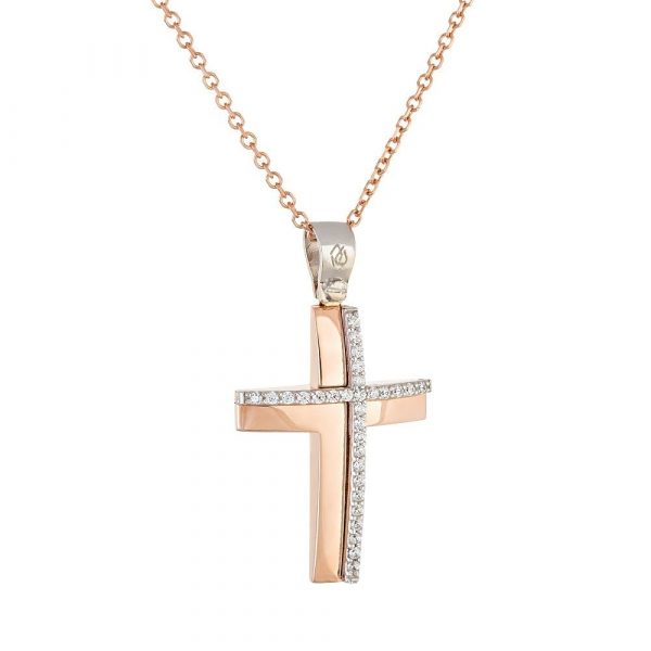 βαπτιστικος σταυρός σε ροζ χρυσό